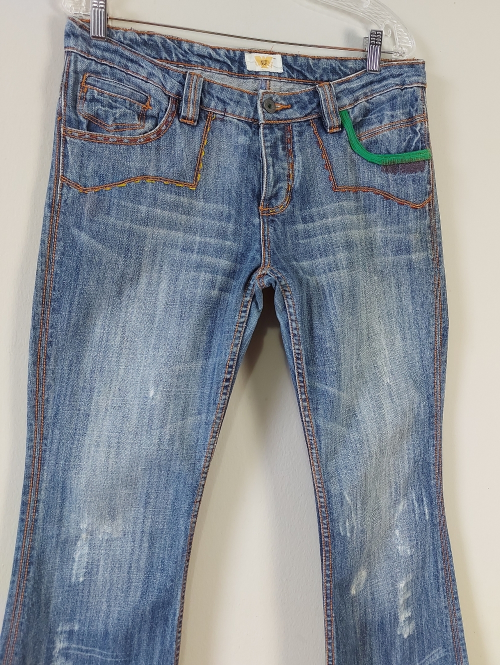 Y2K Antik Men Patchwork Festival Western Embroidered Disco Mid-rise Jeans 31 - Picture 4 of 12